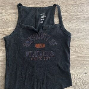 American Eagle Outfitters Dark Gray Tank with Orange Graphic